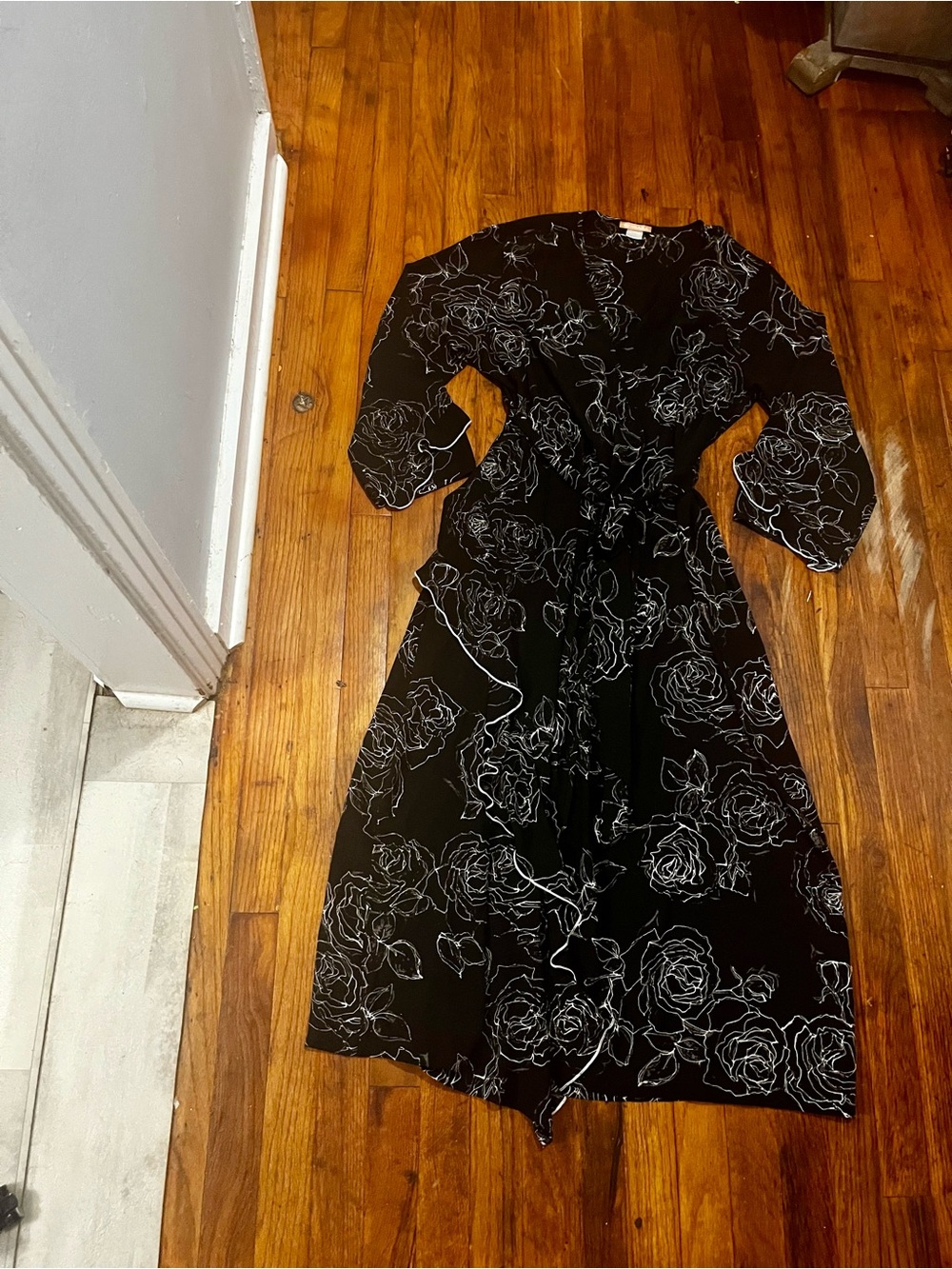 Black Floral High-Low Dress with White Rose Outline
